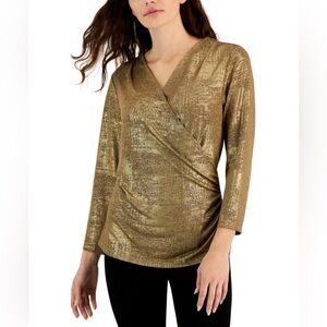 Studio by JPR Metallic Surplice Faux Wrap Blouse